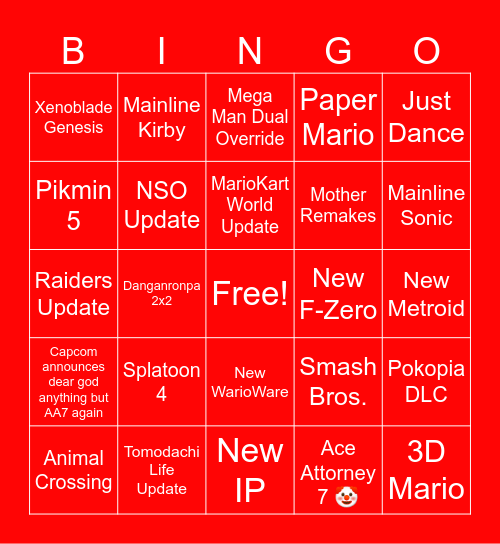 Nintendo Direct 9.9.2026 Bingo Card