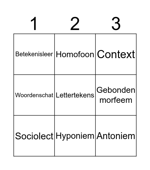 BINGO TAALSYSTEEM Bingo Card