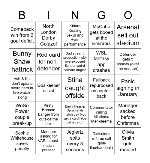 Bingo - Gooner Bingo Card
