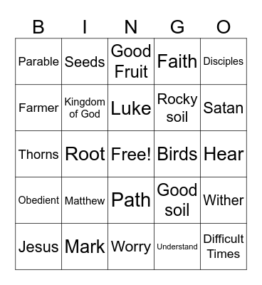 Parable of the Sower Bingo Card