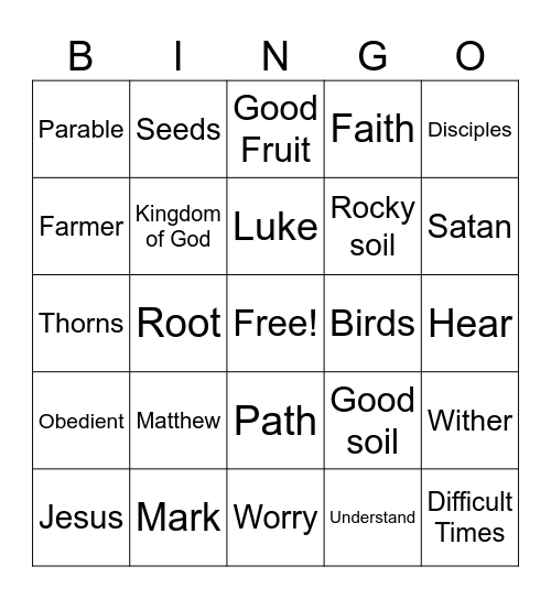 Parable of the Sower Bingo Card