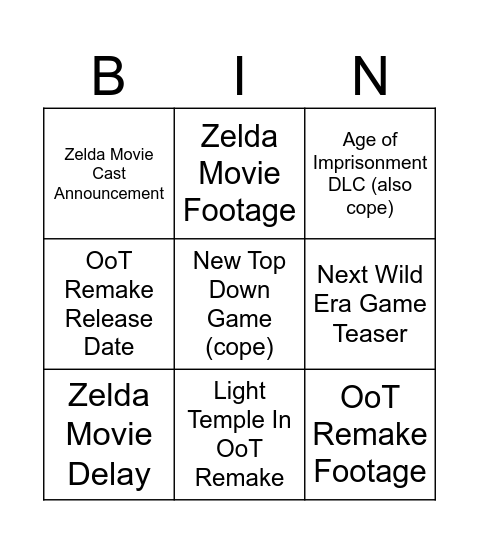 TLOZ DIRECT Bingo Card