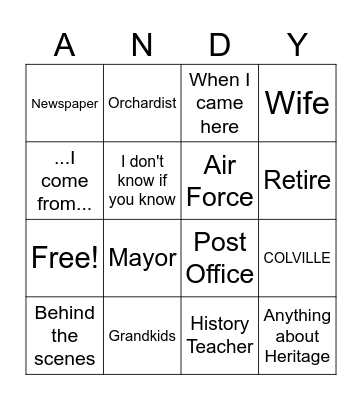 PERKINS BINGO Card