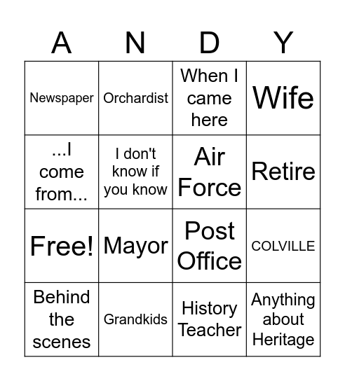 PERKINS BINGO Card