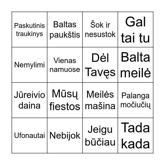 LIETUVIŠKOS MUZIKOS BINGO Card