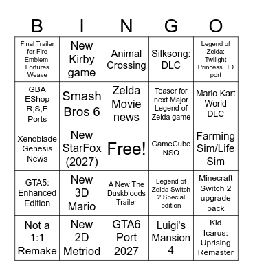 Zelda 40th + General Direct Bingo Card