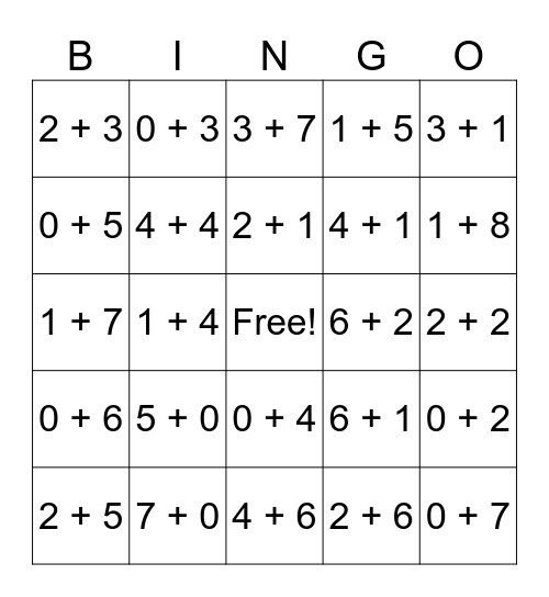 Number Bonds Bingo Card