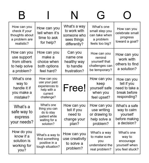 Problem Solving Bingo Card