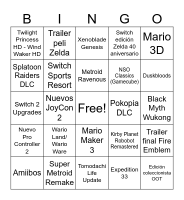 Nintendo Direct(S) Bingo Card
