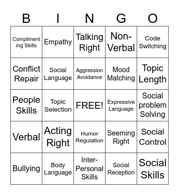 Social Skills Bingo Card