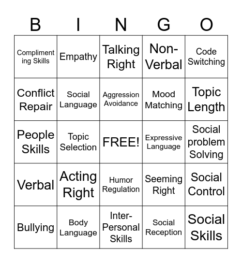 Social Skills Bingo Card
