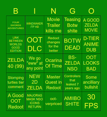 Zelda Diverging Time Line Bingo Card