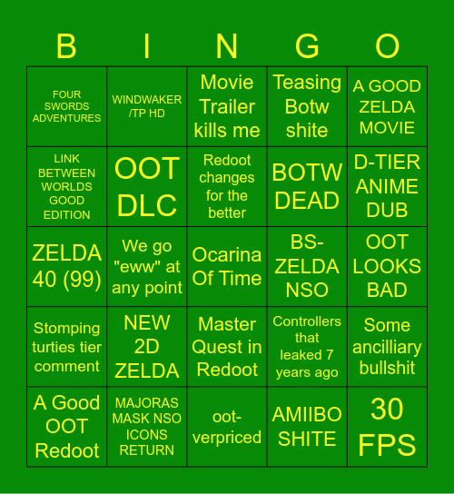 Zelda Diverging Time Line Bingo Card