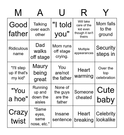 Maury Bingo Card