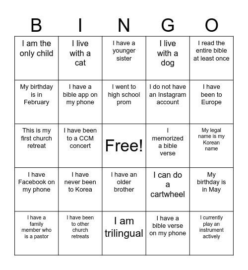 Untitled Bingo Card