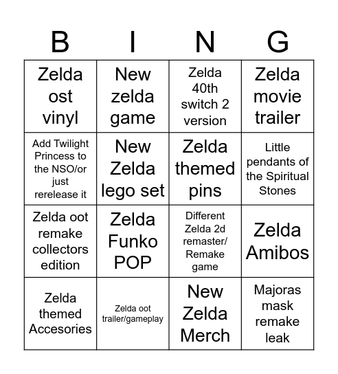 Zelda 40th Anniversary Direct Bingo Card