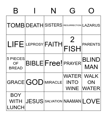 MIRACLES OF CHRIST Bingo Card