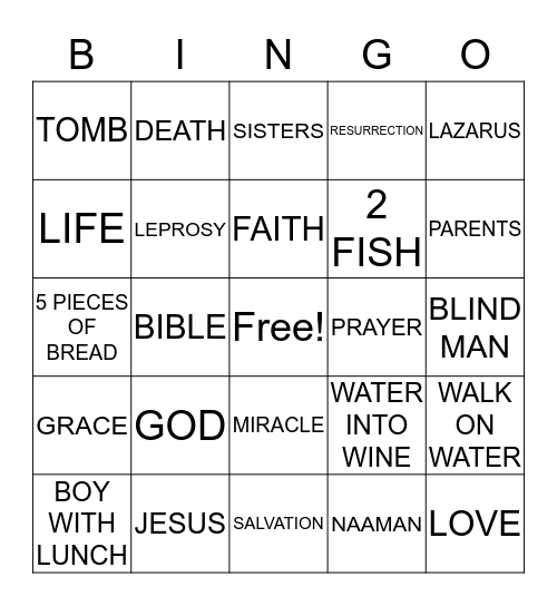 MIRACLES OF CHRIST Bingo Card