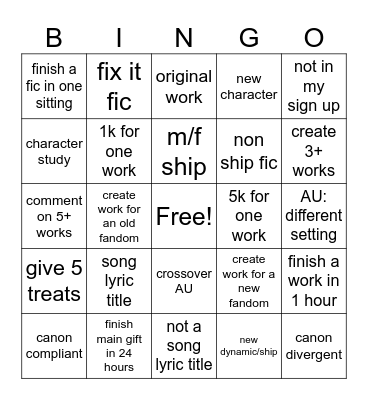 Extreme Timed Challenge Bingo Card