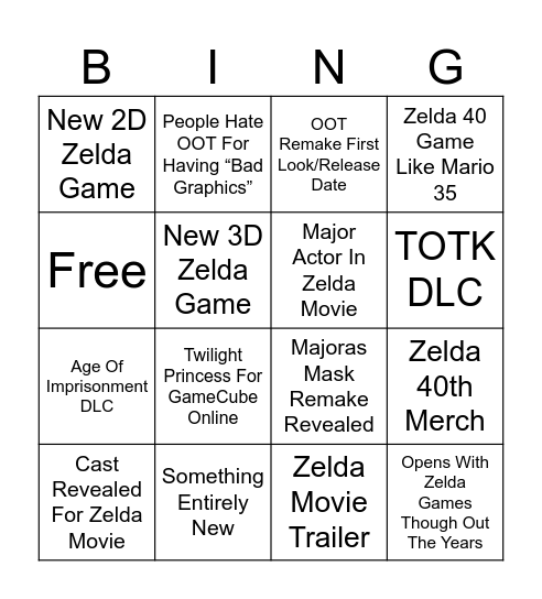 Zelda 40th Direct Bingo Card
