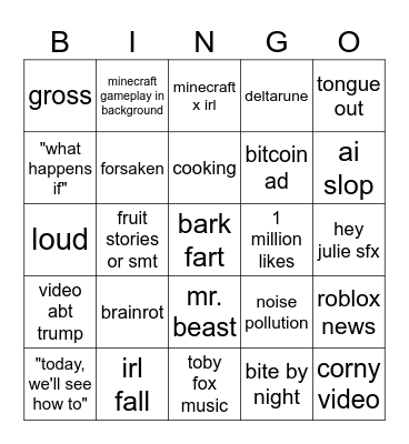YouTube bingo Card