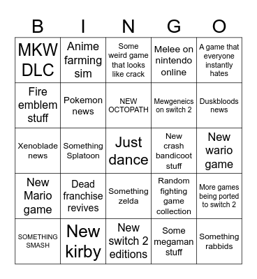 9/9 nintendo direct Bingo Card