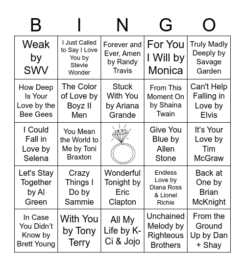 Love Songs Bingo Card