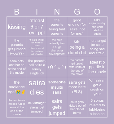 Lesbian Space Princess Bingo Card