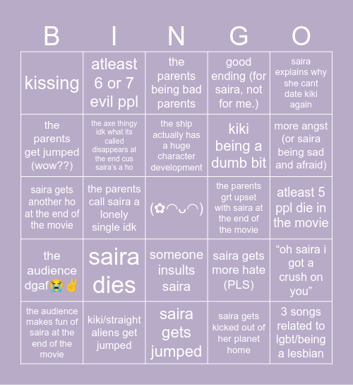 Lesbian Space Princess Bingo Card