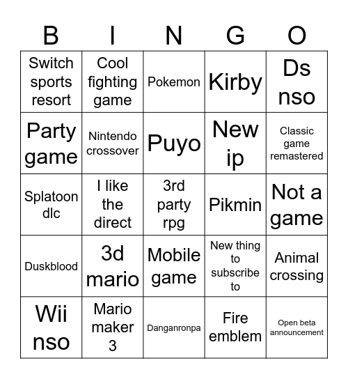 Direct Bingo Card