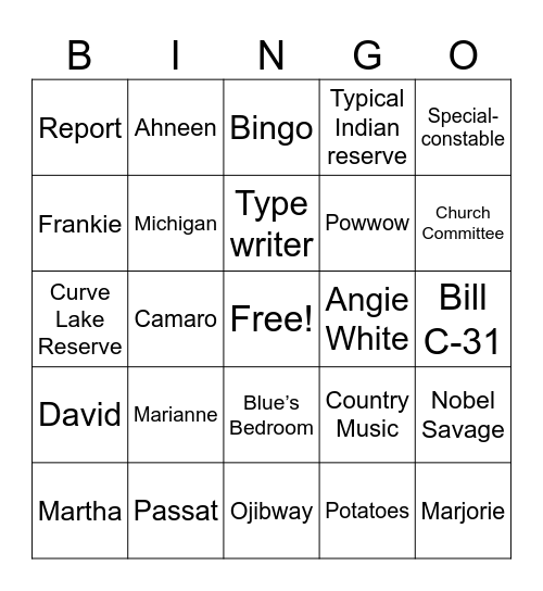 BOOTLEGGER BLUES Bingo Card