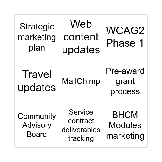 Ops/Admin/Comms 2026 Bingo Card