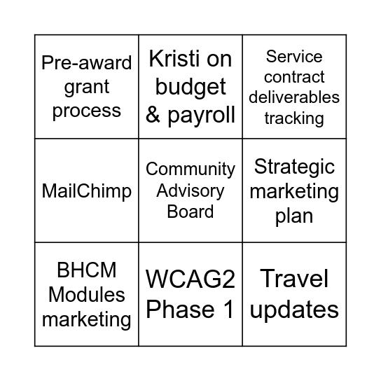 Ops/Admin/Comms 2026 Bingo Card