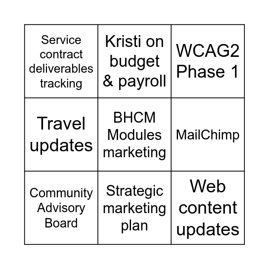 Ops/Admin/Comms 2026 Bingo Card