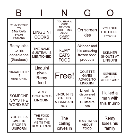 RATATOUILLE Bingo Card