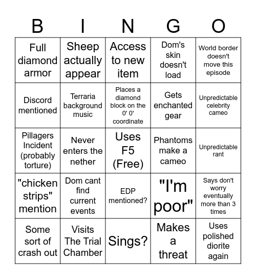 DomCantSleep Bingo Card