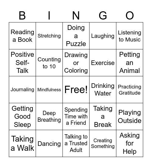Staying Mentally Healthy Bingo Card