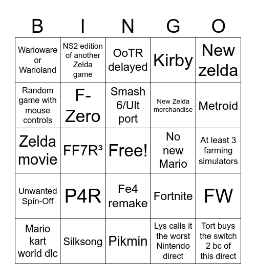 Double Direct Bingo Card