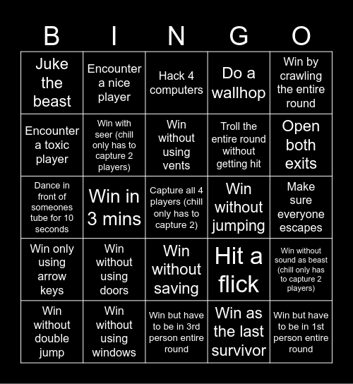 Flee the facility bingo Card