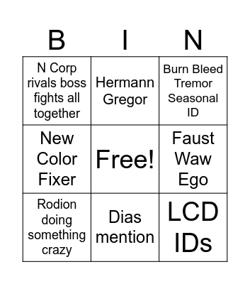 Canto X Bingo Card