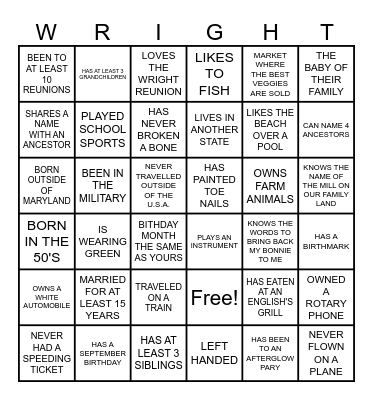 WHO'S WRIGHT Bingo Card