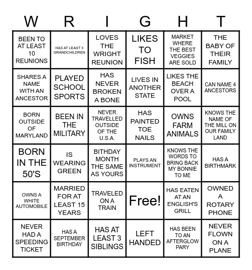 WHO'S WRIGHT Bingo Card