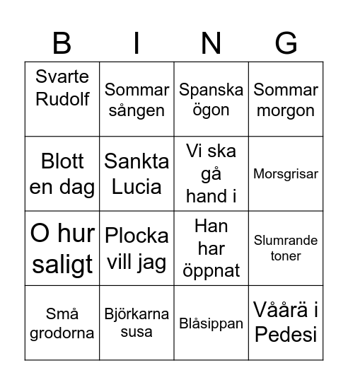 Musikbingo på dragspel Bingo Card