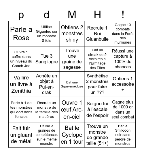 Bingo DQM : Le prince des Ombres Bingo Card