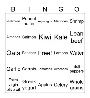 Healthy Eating Bingo Card