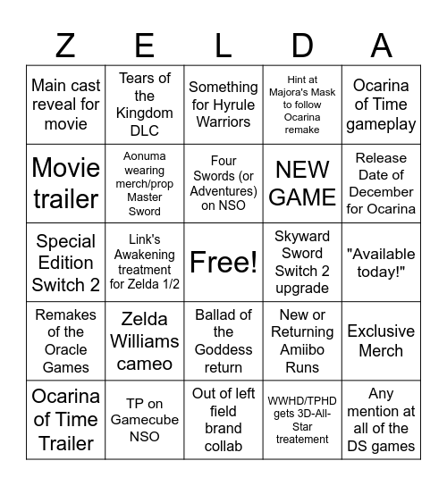 Zelda Direct Bingo Card