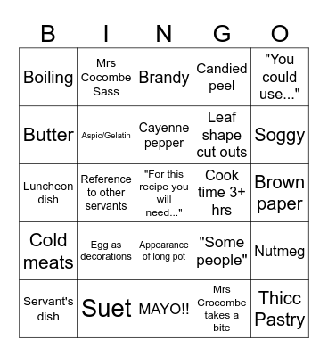 Mrs Crocombe Bingo Card