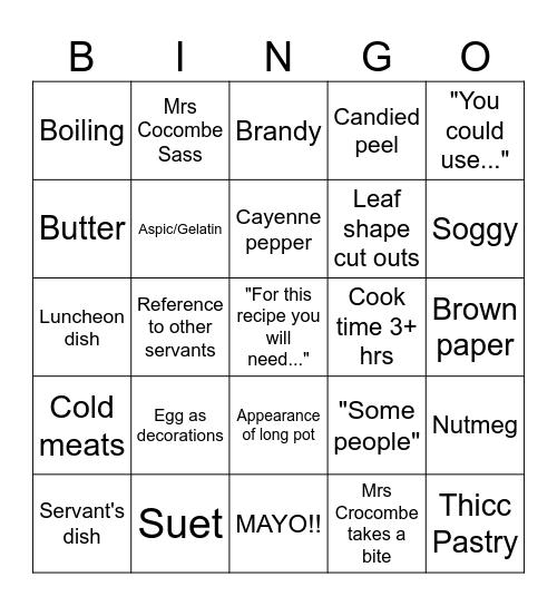 Mrs Crocombe Bingo Card