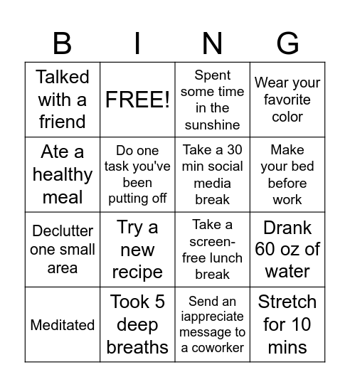 Tiny Wins Bingo Card