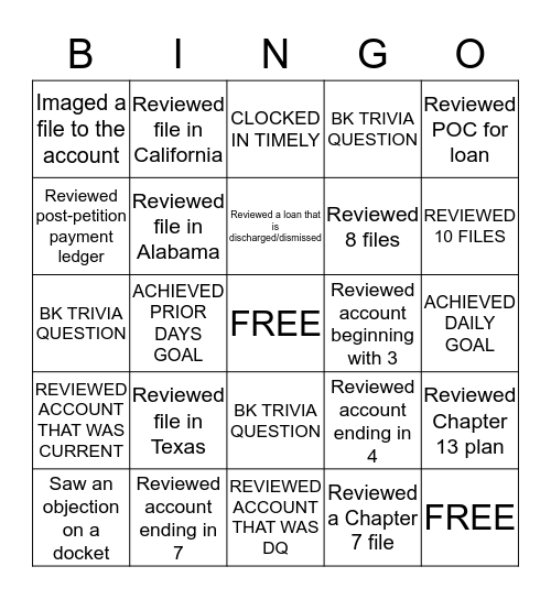 Bankruptcy Bingo  Bingo Card